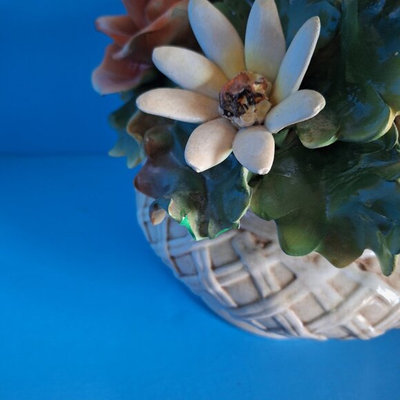 Vintage Capodimonte Centerpiece Pink Yellow Blue Lavender Flower Basket / Italy - Picture 6 of 8